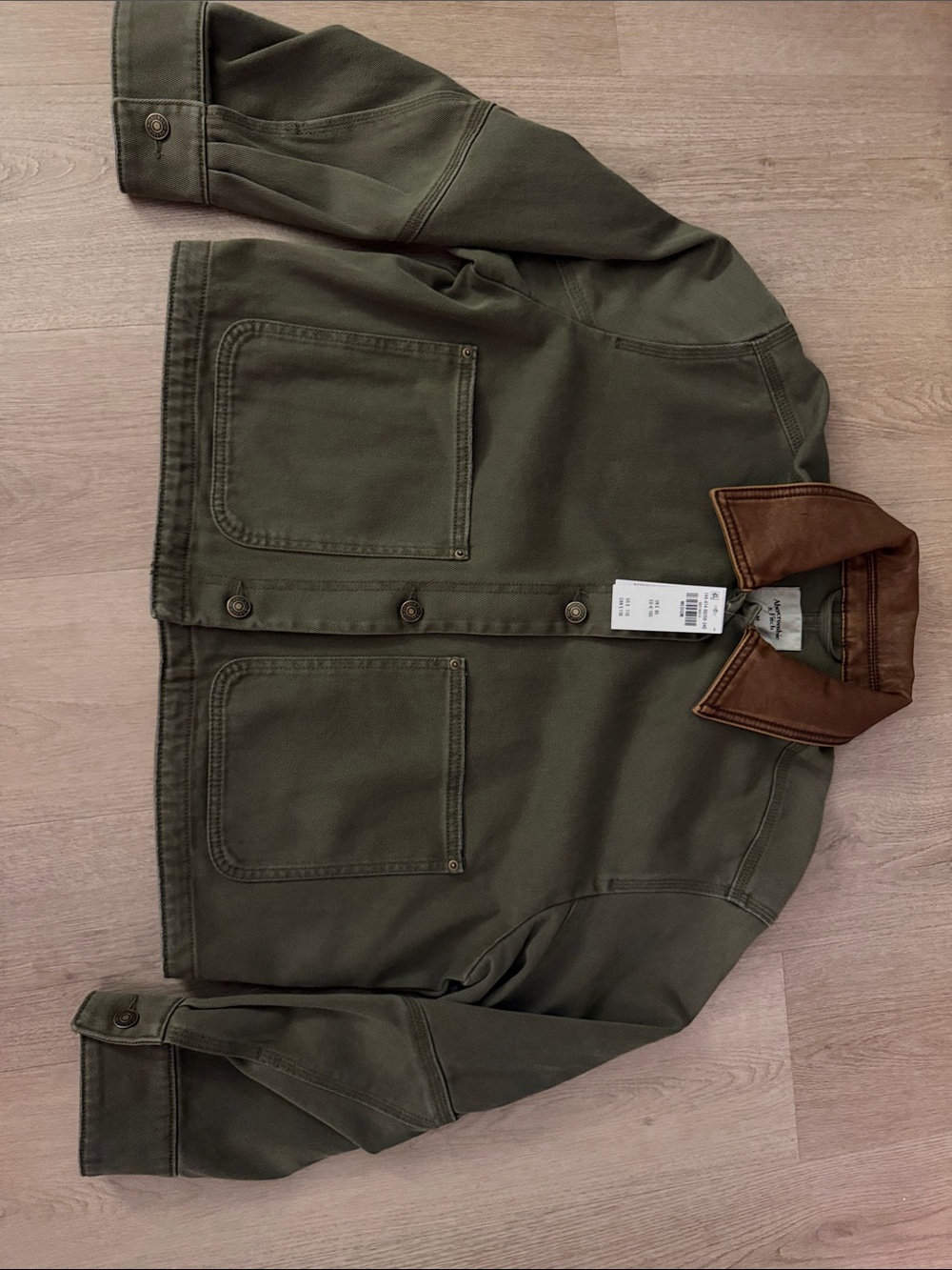 Abercrombie & Fitch Olive Utility Jacket with Brown Collar